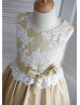 Ivory Lace Champagne Taffeta Knee Length Flower Girl Dress